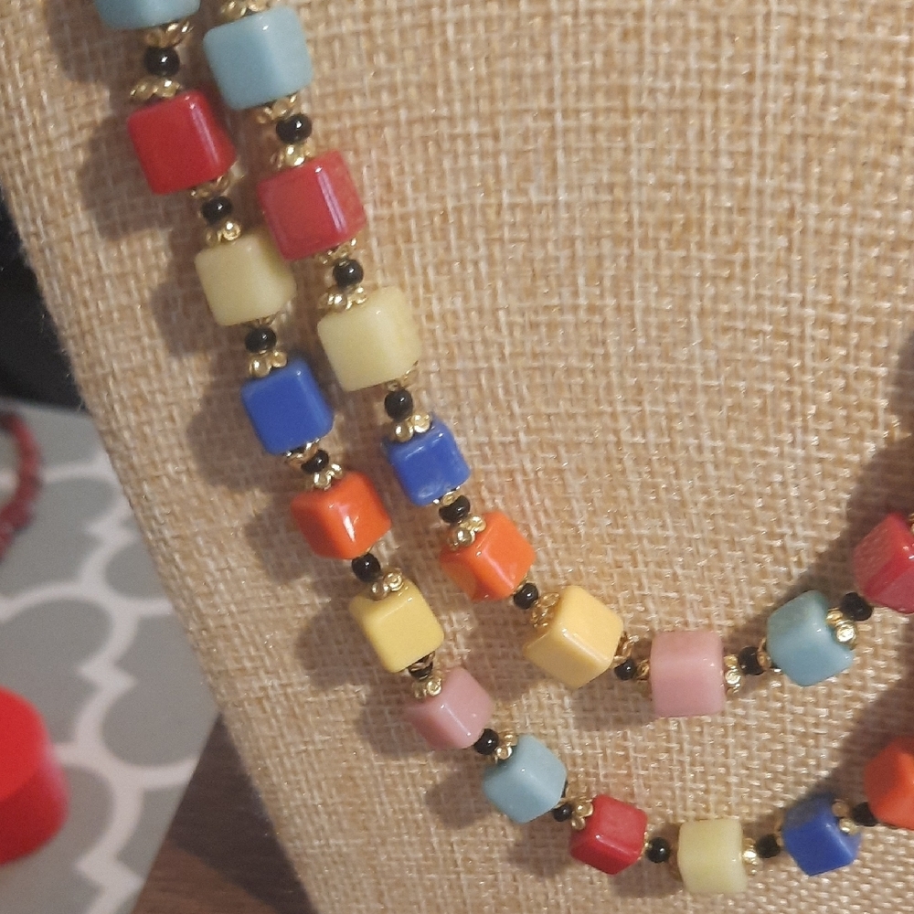 Murano Glass Block Bead Necklace - Picture 2 of 4